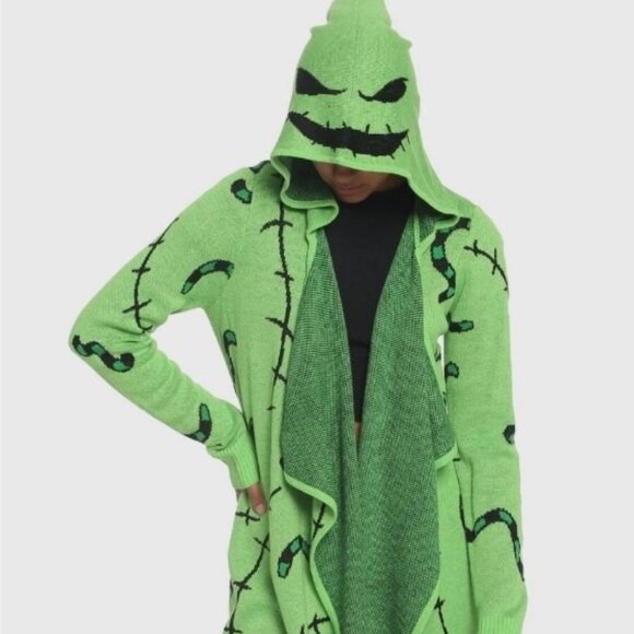 Nightmare Before Christmas Oogie Boogie Open Front Draped Hooded Cardigan NWT M - Picture 1 of 3